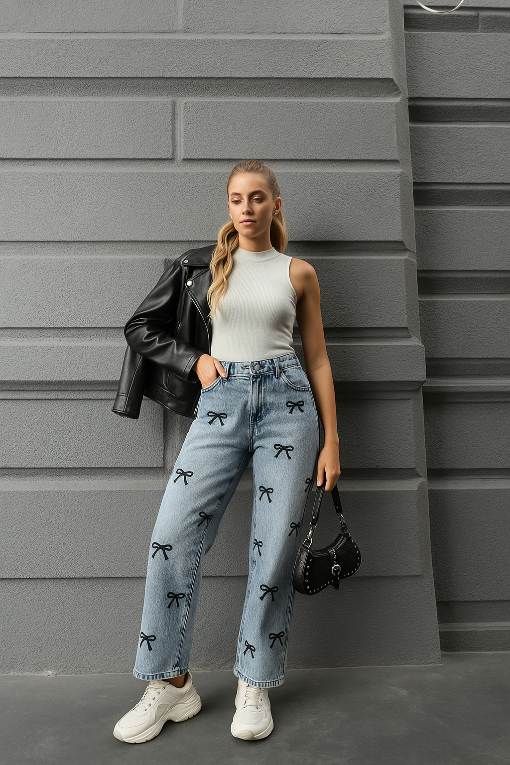 Denim pants a bow